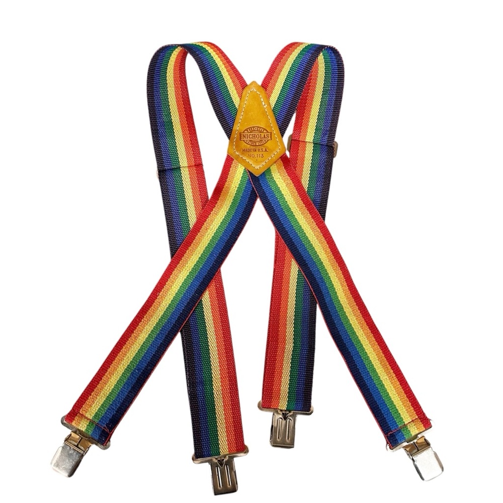 Vintage Nicholas Work Gear Rainbow Striped Suspenders Made in USA No 113